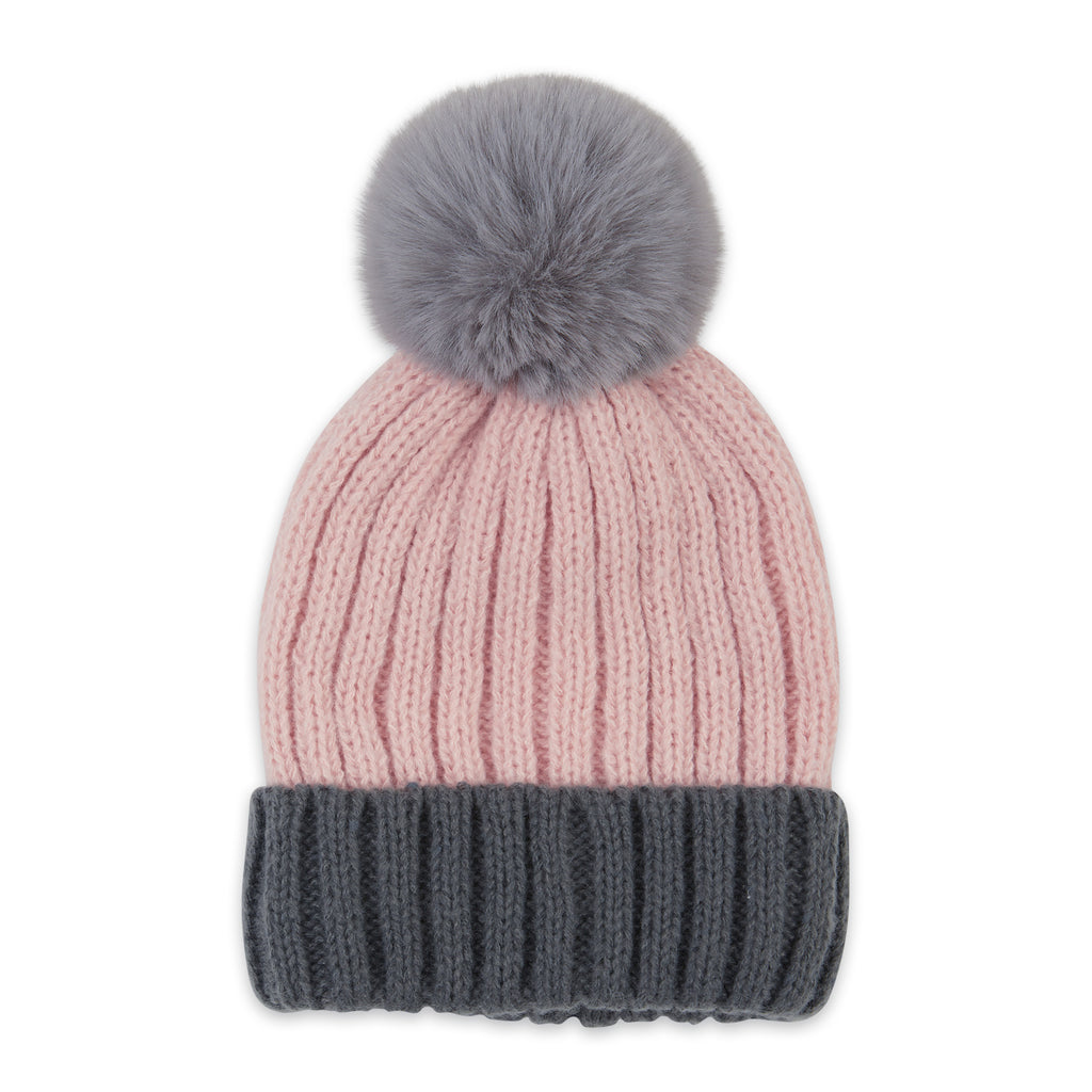 Sofia Ribbed Beanie - Pink/Gray