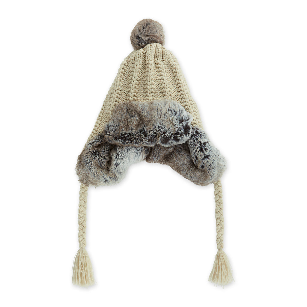 Knitted Trapper Hat - Beige