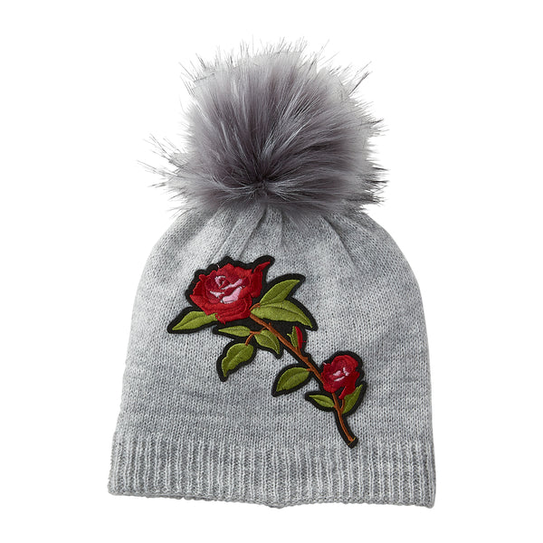 Gray Embellished Rose Beanie - Tickled Pink Wholesale