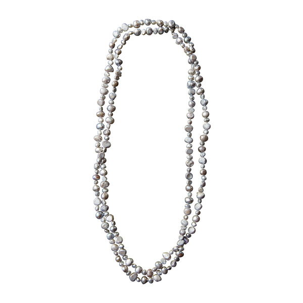 Wholesale Long Pearl Necklace with Freshwater Pearls - Silver